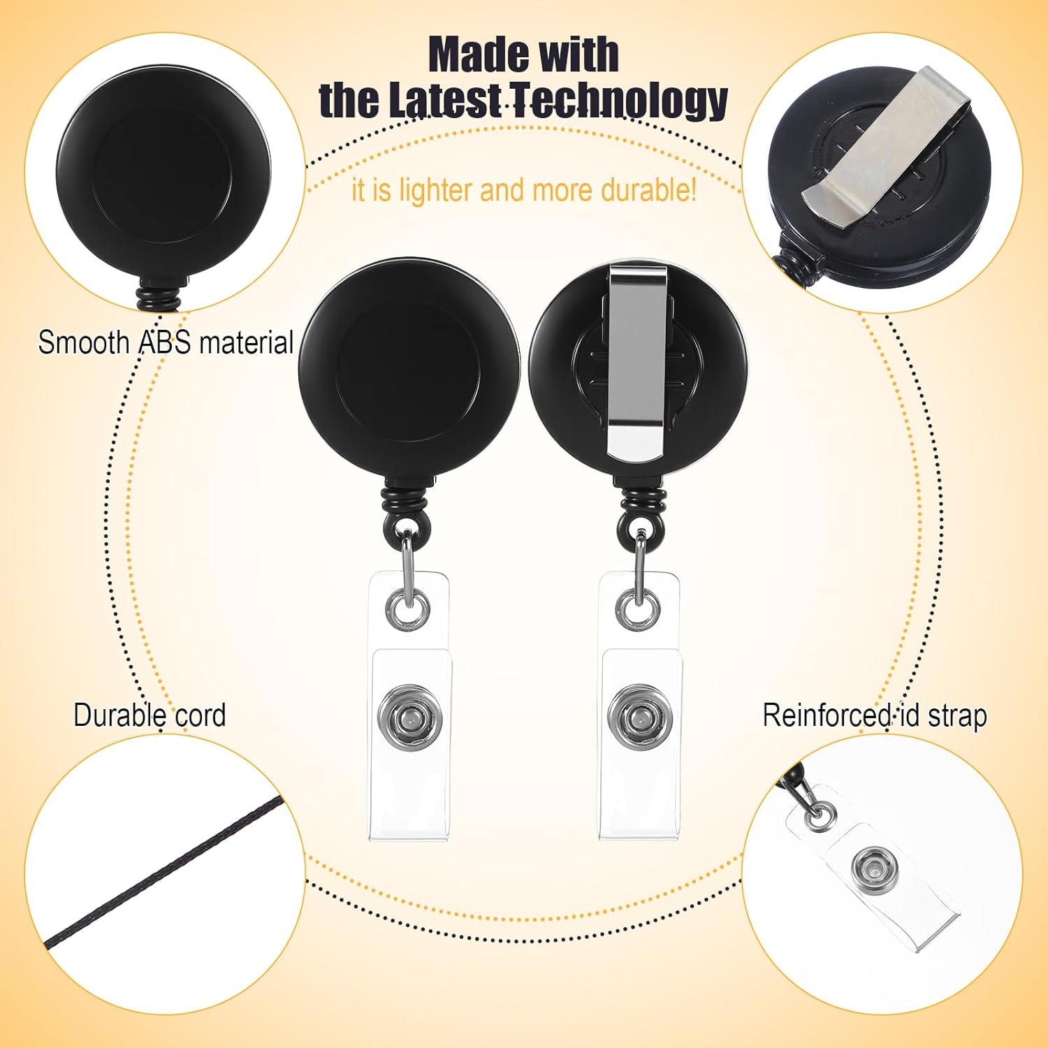 100 Pcs Retractable Badge Reels & ID Badge Holder Bulk, ID Clips Key Holders with Name Card Holder Retractable Badge Holders with Ring for or Nurse Office Work Employee Supplies(Black)