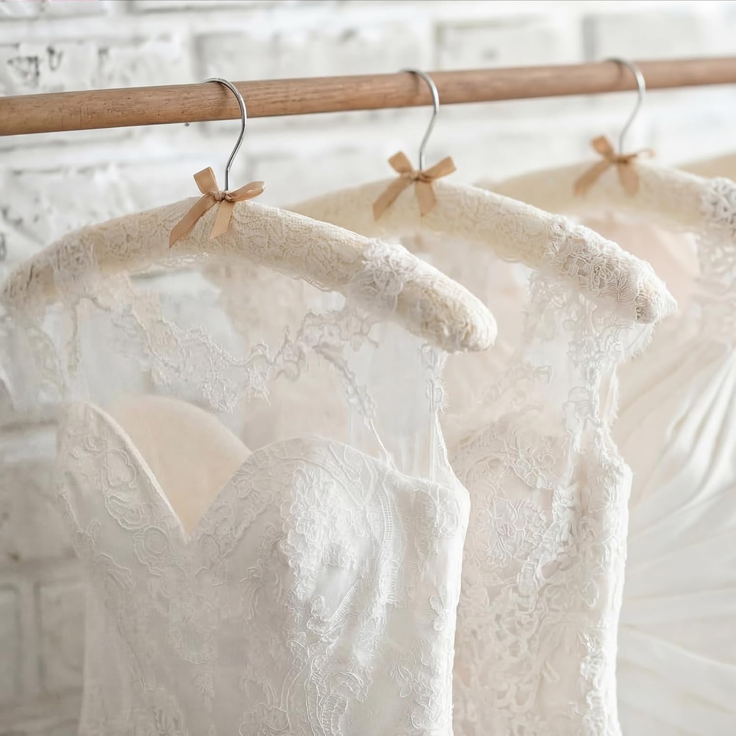 Wonderjune 10 Pcs Padded Hanger for Women 15 Inch Lace Bow Padded Hangers No Shoulder Bump for Sweaters Dresses Coats Wedding Bride Hanger