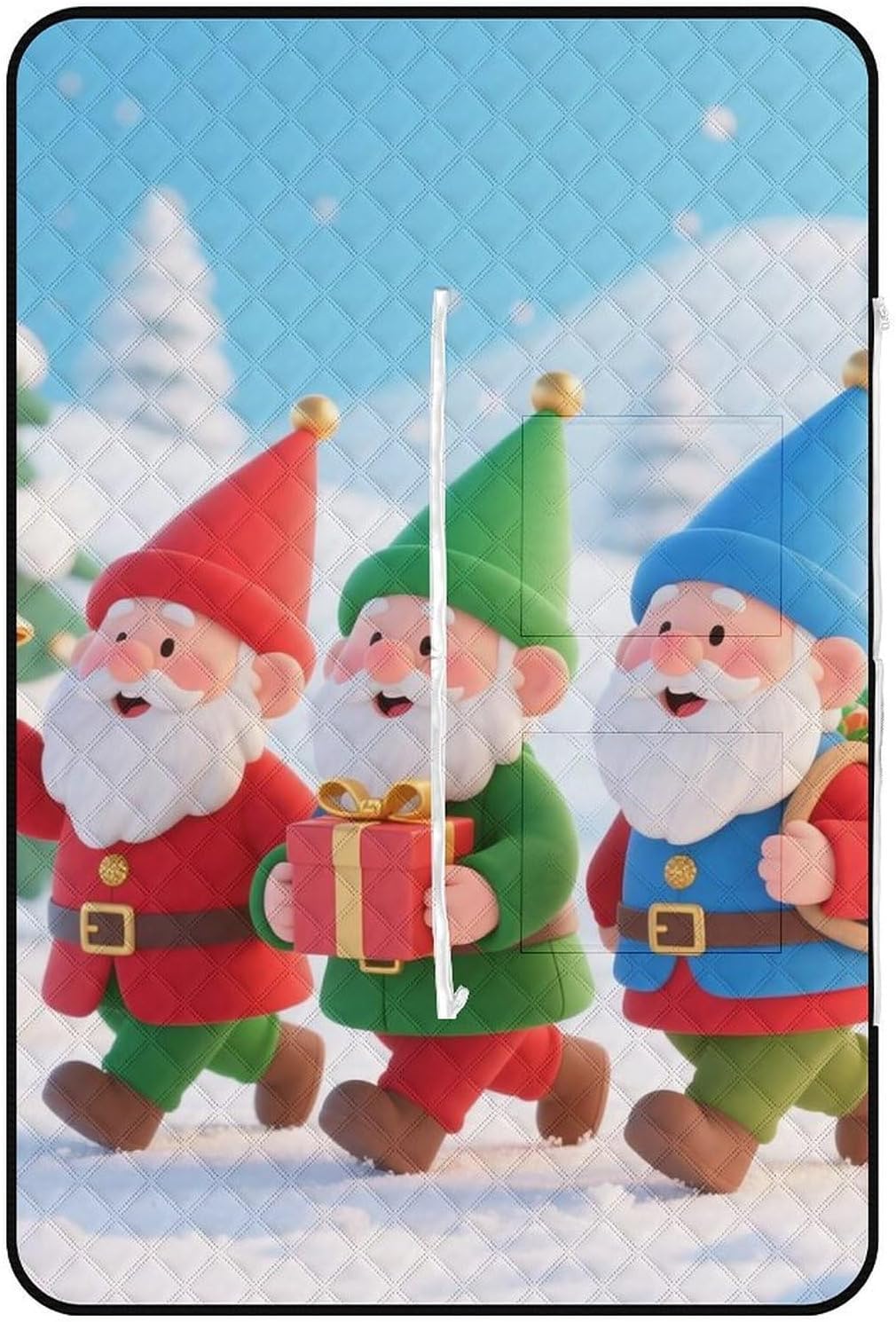 Christmas Gnomes Picnic Blanket 150x100cm, Foldable 2-in-1 Picnic Mat and Tote Bag Portable Waterproof Beach Mat Sandproof Outdoor Blanket for Park, Hiking, Beach, Camping, Travel