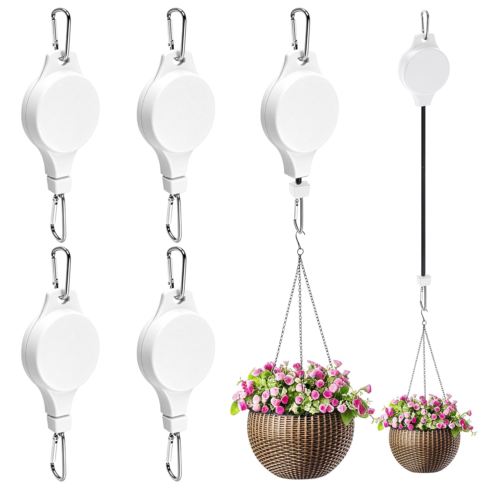 TERVEEX Retractable Plant Hanger with Pulley System, Effortless Raising and Lowering for Indoor and Outdoor Plants, Hanging Planters, Garden Pots &