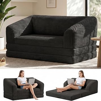cidludto Convertible Boneless Loveseat Sleeper Sofa Bed, Folding Oversized Bean Bag Couch Bed, Comfy Sofa Chairs for Adults with Filling, 54 Futon Couch Bed, Black