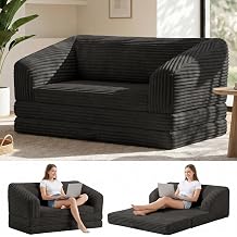 Convertible Boneless Loveseat Sleeper Sofa Bed, Folding Oversized Bean Bag Couch Bed, Comfy Sofa Chairs for Adults with Filling, 54'' Futon Couch Bed, Black