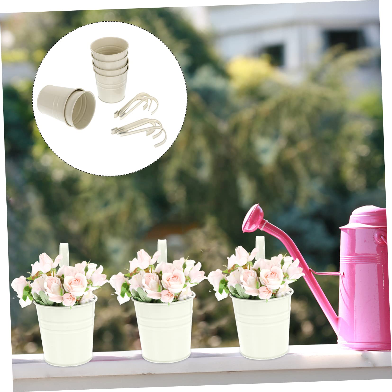 Artibetter Set De 6 Macetas Colgantes De Hierro Con Gancho, 10x10x8 Cm, Rojas Con Drenaje, Jardineras Metálicas Para Balcón, Valla O Jardín, Interior Y Exterior