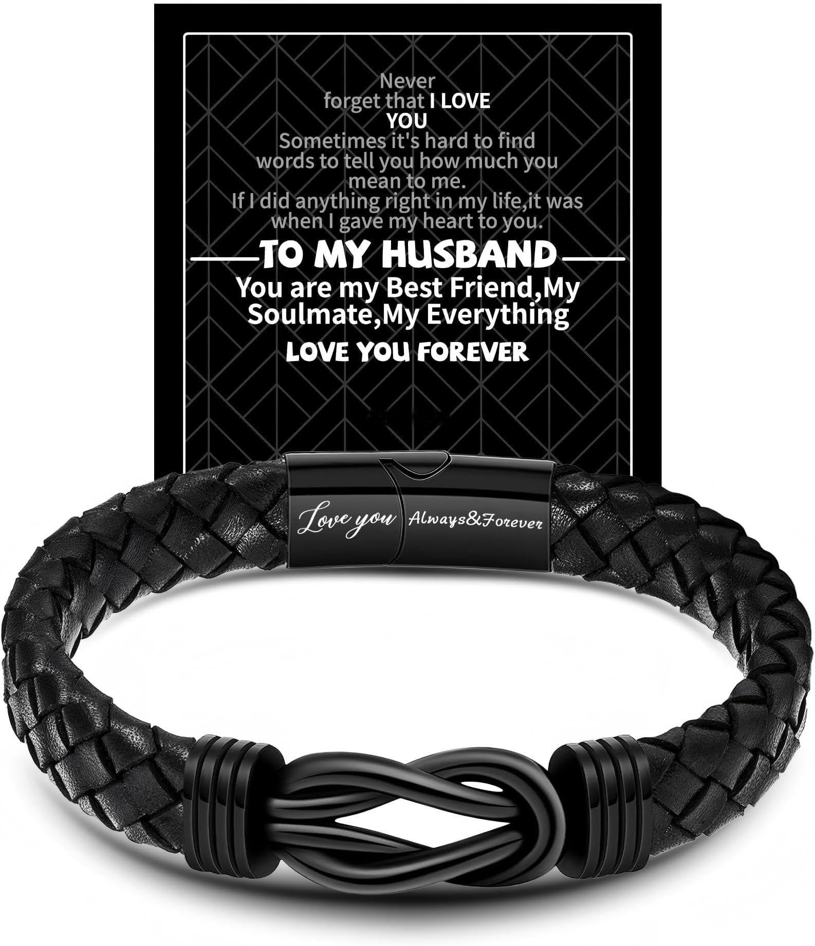 Bracelets Gifts for Men, Men Morse Code Bracelets, Mens Braided Leather Bracelets, With Lettering Love You Forever, Motivational Jewelry, for Son Grandson Husband Boyfriend Nephew