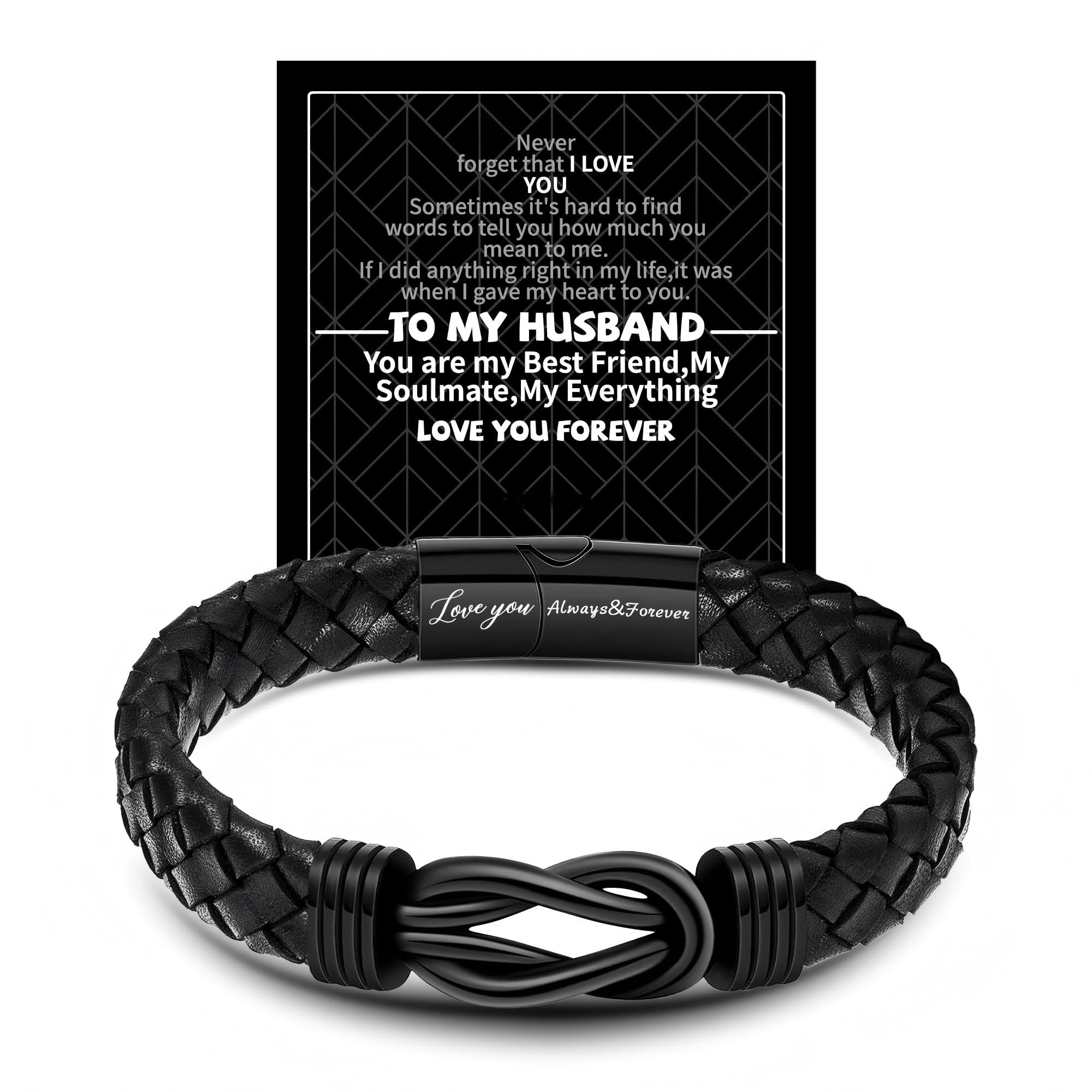 Bracelets Gifts for Men, Men Morse Code Bracelets, Mens Braided Leather Bracelets, With Lettering Love You Forever, Motivational Jewelry, for Son Grandson Husband Boyfriend Nephew