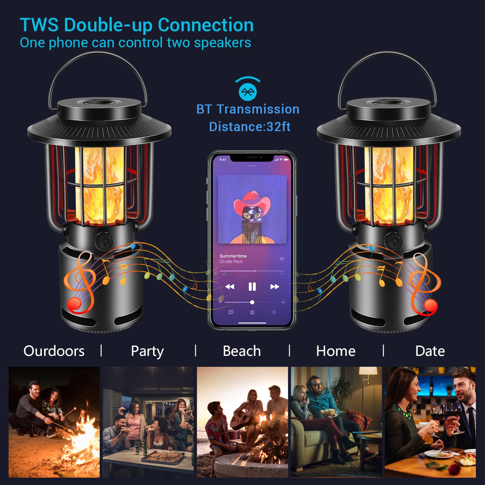 Altoparlante Bluetooth per uso esterno, altoparlante wireless impermeabile IP65 con 3 modalità di illuminazione, illuminazione da campeggio all'aperto, altoparlante portatile regalo per emergenze uomo