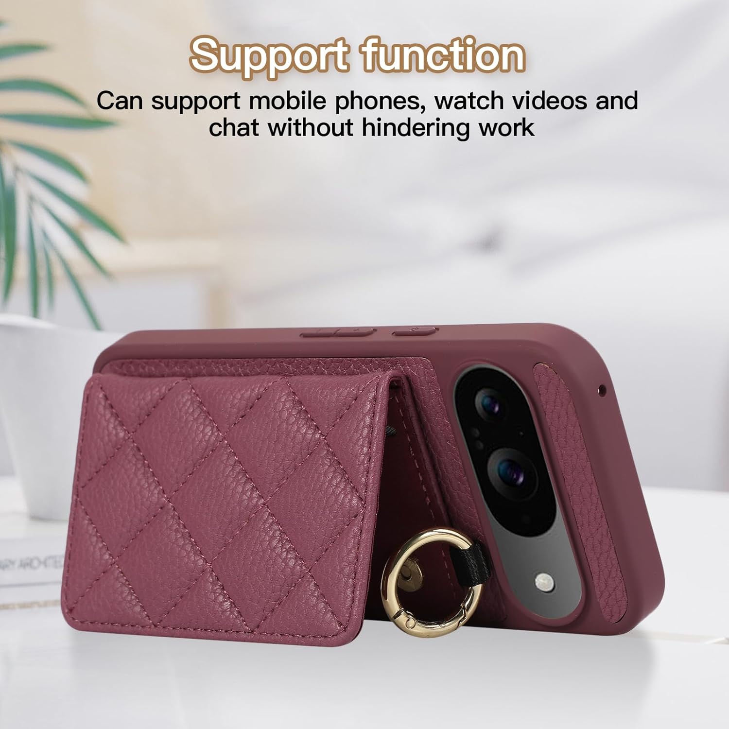 Case for Google Pixel 10 Pro XL Shockproof Phone with Adjustable Necklace RFID Wallet Case Card Tray with Band Ring Stand Makeup Mirror Cover - Rose Red