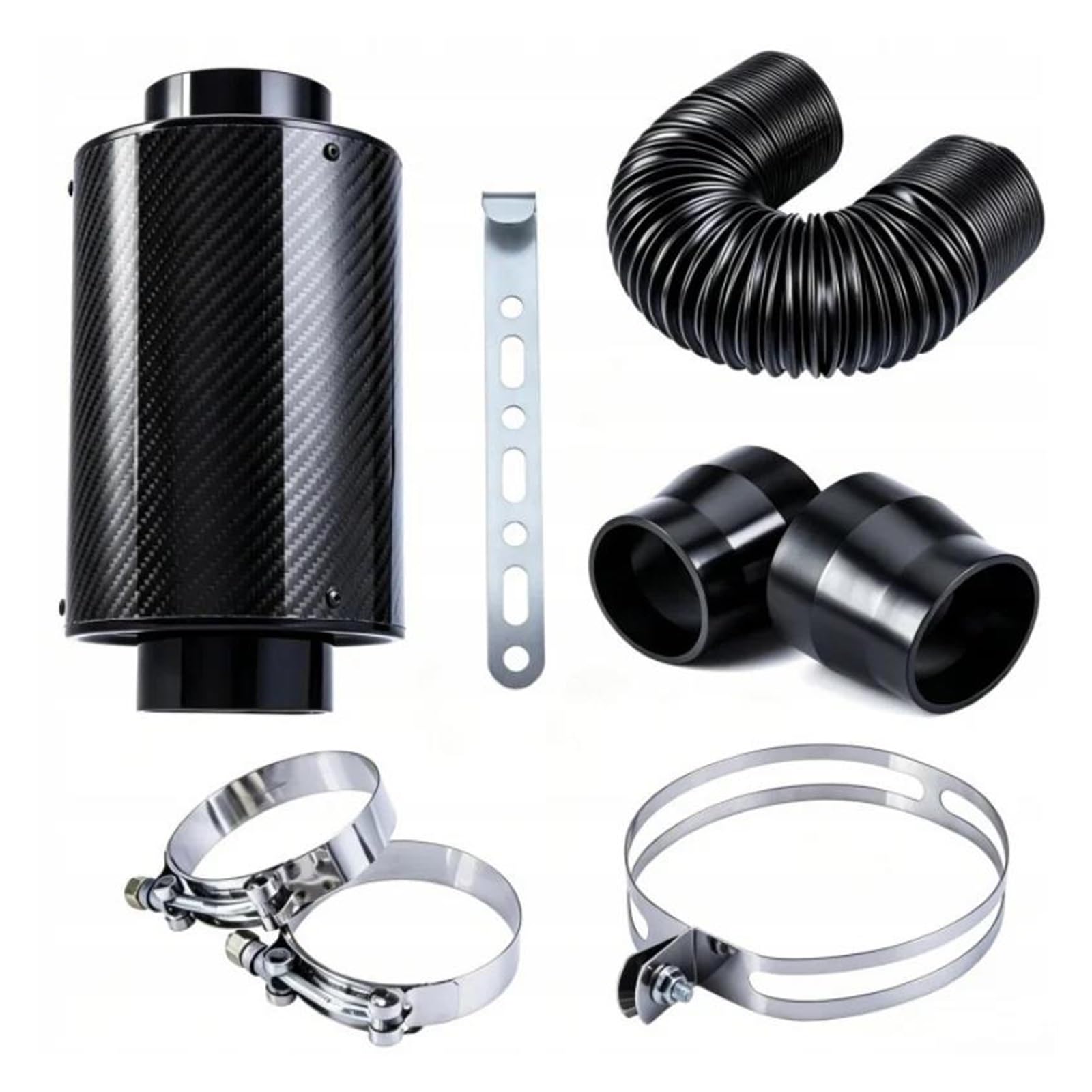 Manicotto DiAspirazione Kit di Aspirazione Aria Fredda Universale 76 Mm da 3 Pollici in Vera Fibra Carbonio Filtro Aria Ad Alto Flusso Induzione Aria Fredda con