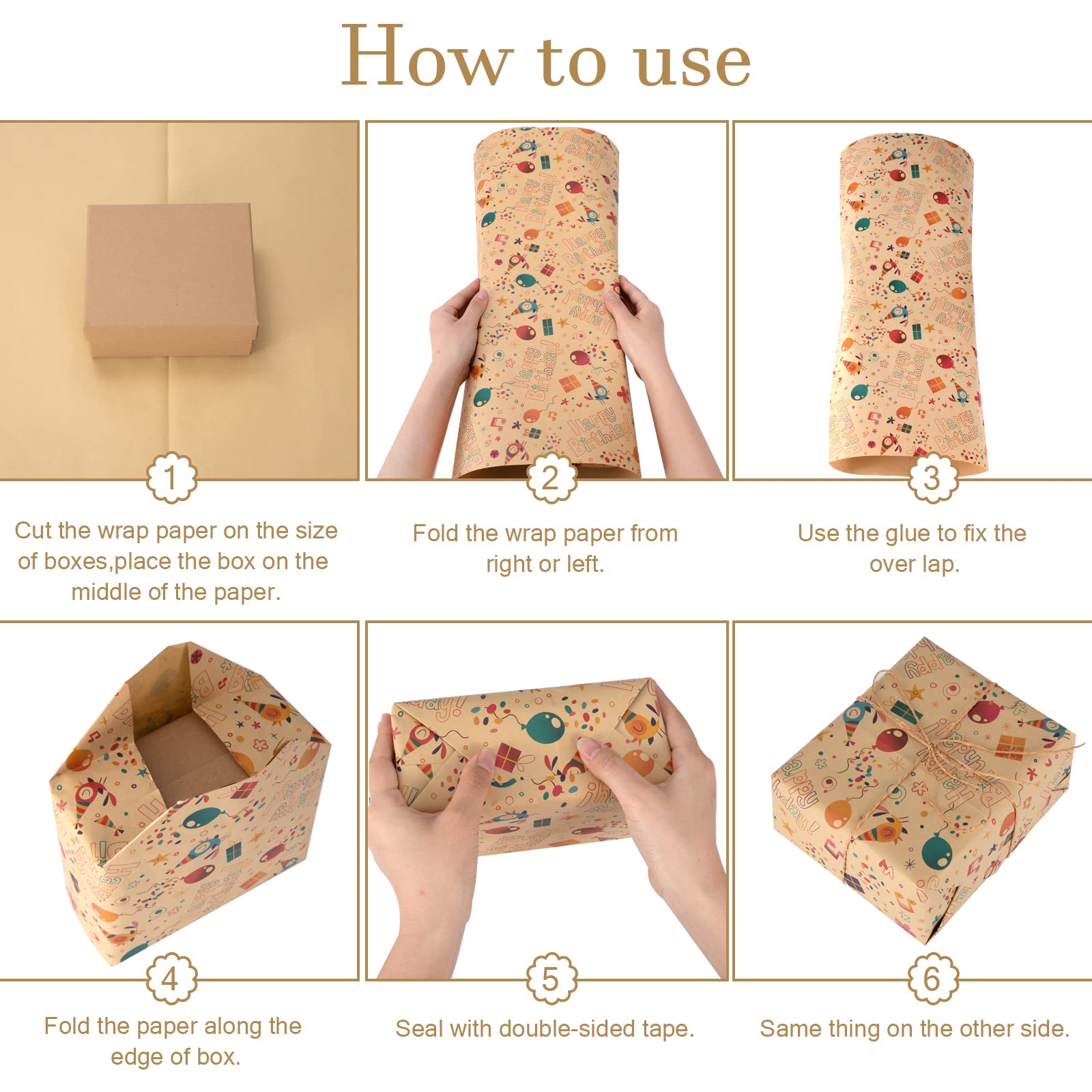 Carta Da Regalo Kraft Riciclata - 6 Fogli Vintage Con Spago E Etichette - Foto 7