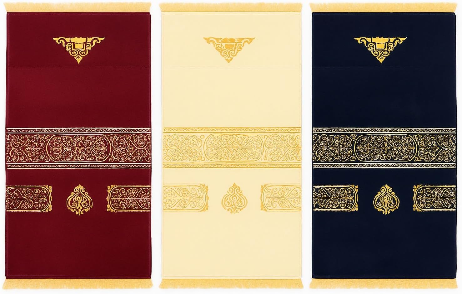 Premium Soft Velvet Comfortable Muslim Prayer Rug with Traditional Kaaba Cover Design Theme, Thick Padding for Comfort, Extra Wide Layout, Non-Crumbling & Non-Slip Base (Black).