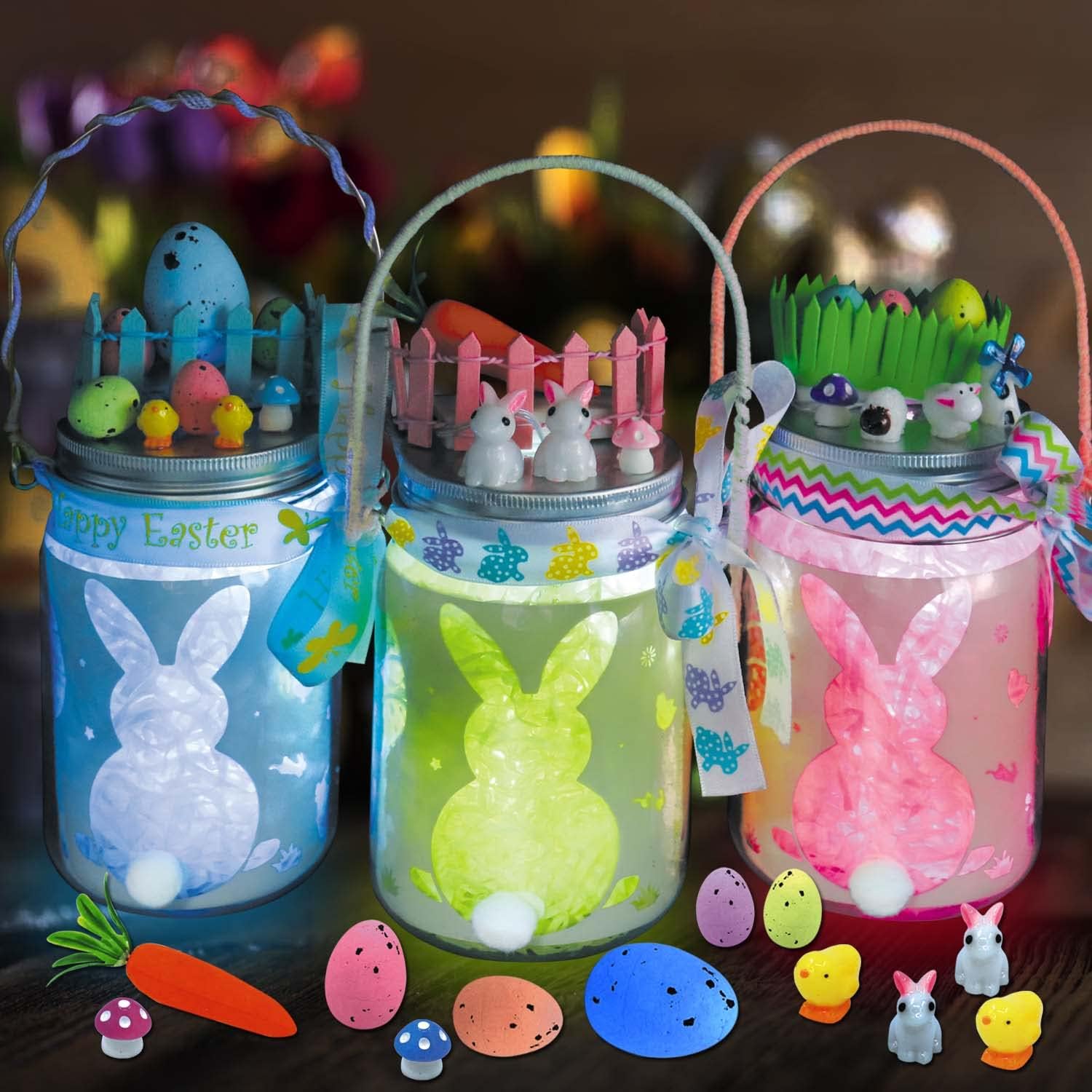 FoldTier Easter DIY Lantern Jar Craft Kit for Kids, 2 Pcs