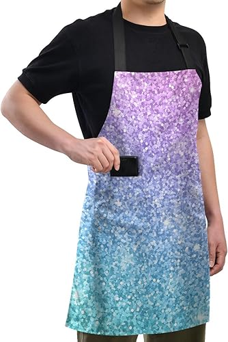 Miniatura 7 de RPLIFE Delantal de chef iridiscente con purpurina arcoíris para hombre, delantales con bolsillos para mujer, bolsillos impermeables para delantal,
