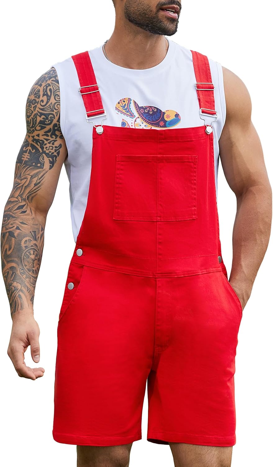 Bindefon Denim Overalls for Men Jean Shorts Jumpsuit Work Bibs Coveralls with Zipper