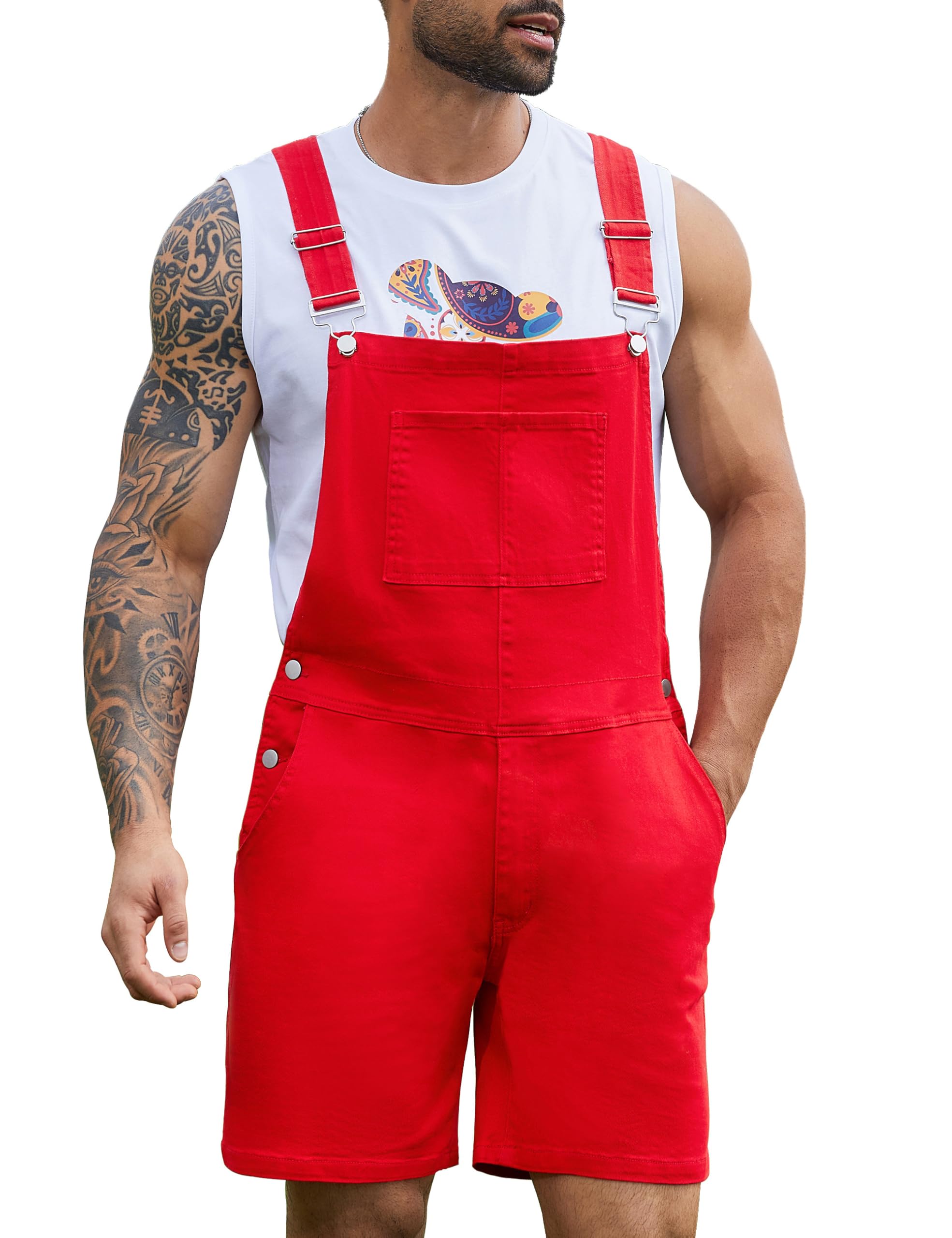 Bindefon Denim Overalls for Men Short Jumpsuit Work Bib Coveralls
