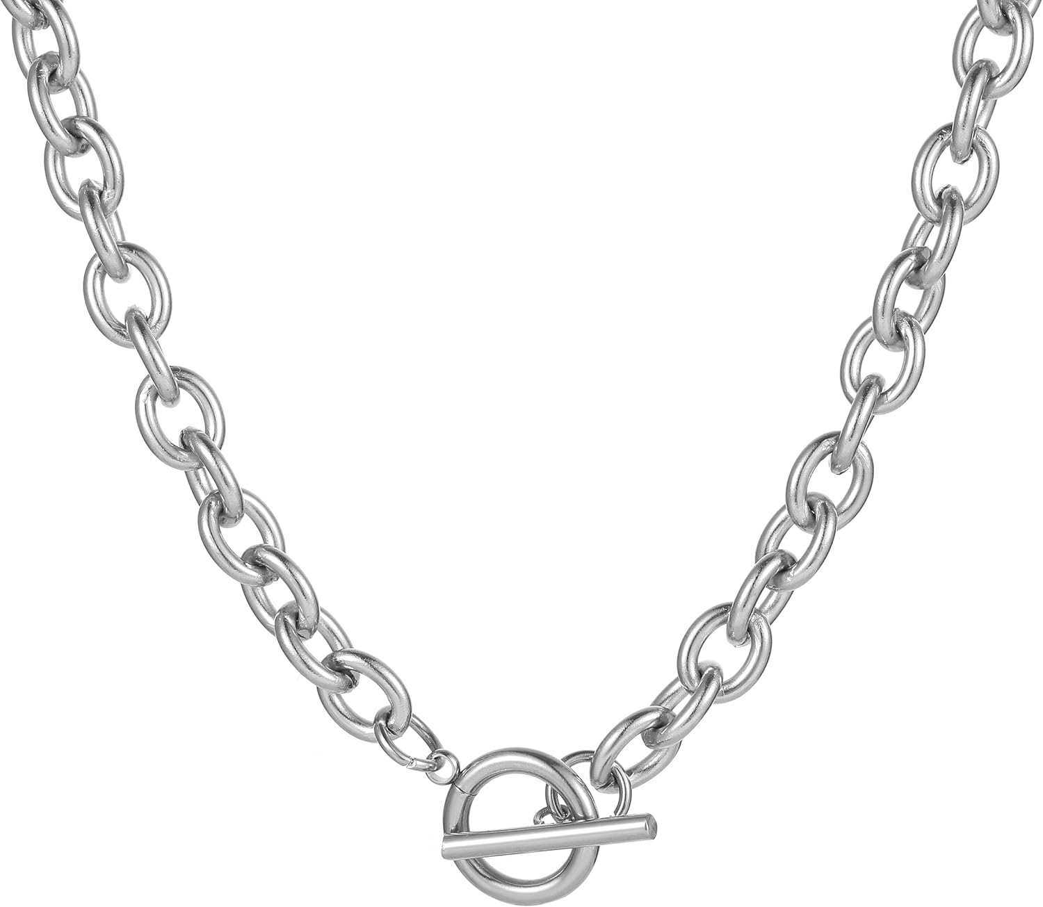 Chunky Gold Necklace for Women 18K Gold Plated Cuban Paperclip Choker Toggle Bar Clasp Necklaces Dainty Gold Chain Necklace Jewelry Gifts