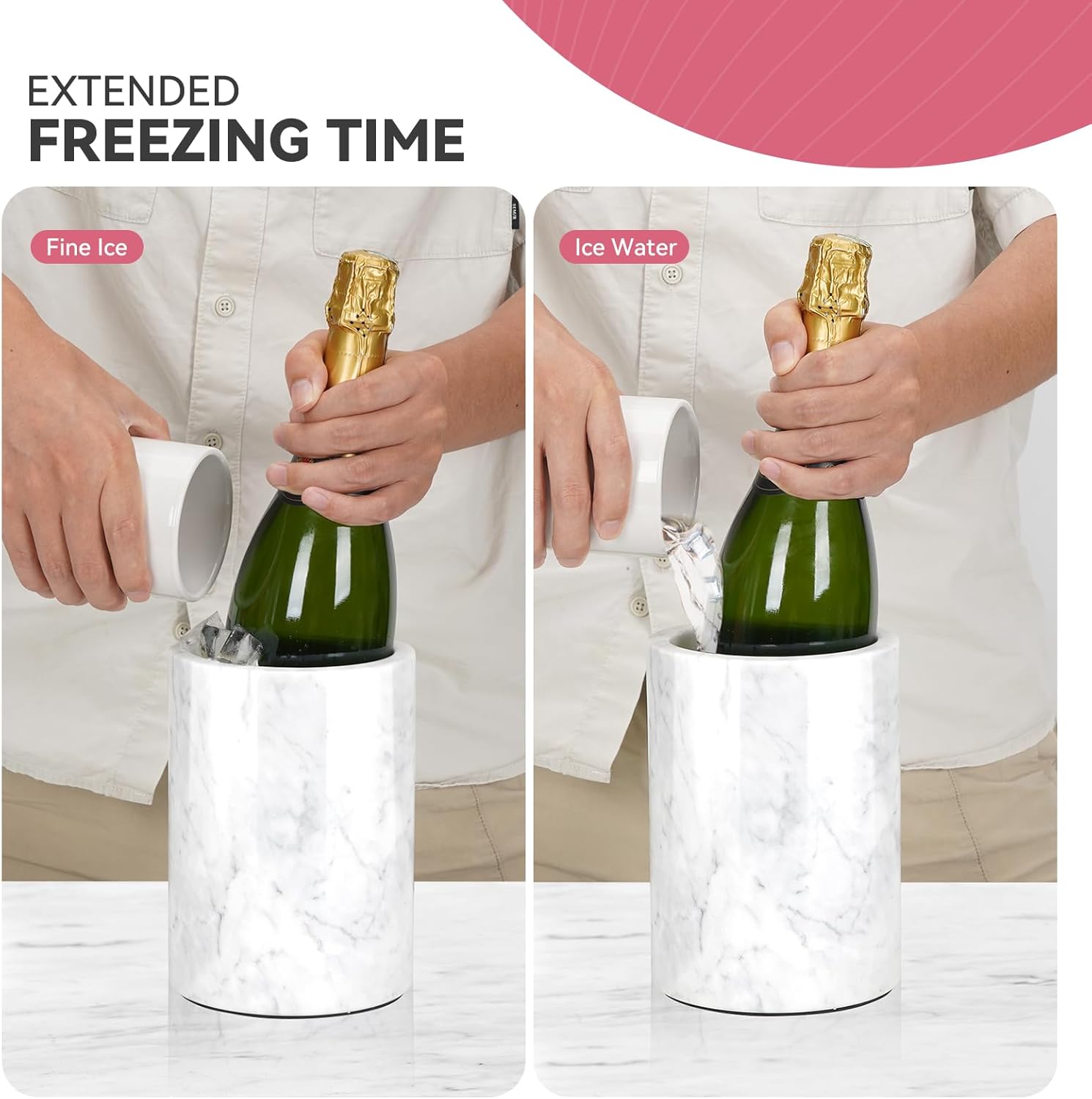 Marble Wine Chiller for Bottle,Wine Chiller Bucket,Wine Cooler Bucket for Any 750ml Bottle Champagne Chiller for Parties,Wine Bottle Chiller,Wine Bottle Cooler,Wine Gifts for Women Man (White) - Image 4