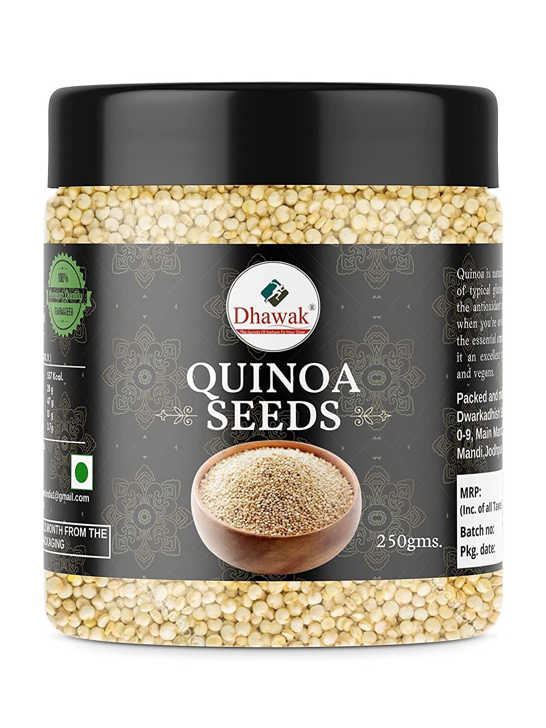 Dhawak Raw Whole White Quinoa Seeds 250 GMS. |Gluten Free White Quinoa Seeds [Jar Pack]