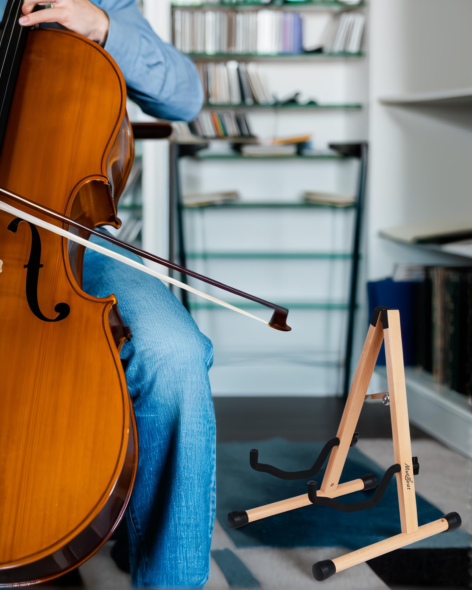 Support De Violoncelle En Bois D'Acajou Musbeat - Forme A Avec Mousse