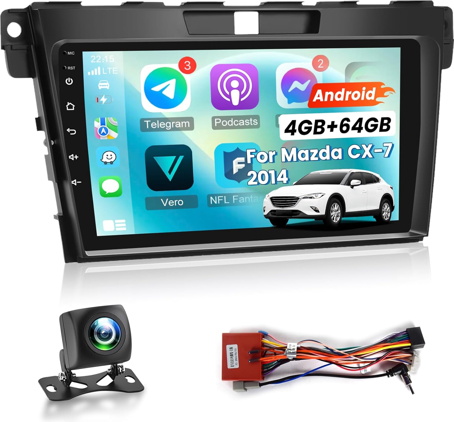 4G+64G Car Radio for Mazda CX-7 CX7 CX 7 2007 2008-2014 - Wireless Carplay & Android Auto - 9 Inch Android 13 Stereo with 32 EQ DSP, 5G WiFi, GPS, SWC + AHD Rear View Camera