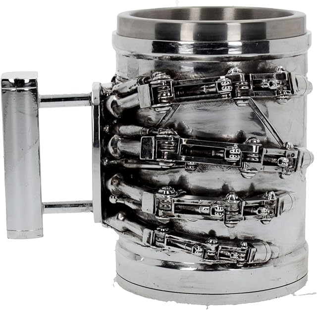 Nemesis Now B4656N9 Terminator 2 Tankard 17cm, Resin w/Stainless Steel Insert, Silver
