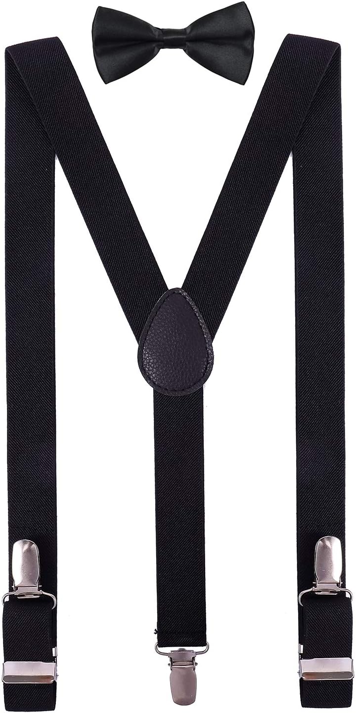 Men's Boys' Bow Tie and Suspenders Set Adjustable Elastic