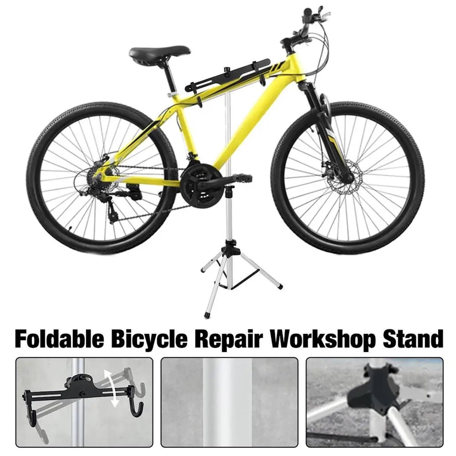 Soporte de bicicleta para mantenimiento Soporte de taller for reparación bicicletas, plegable, altura ajustable y extensible, for herramientas mantenimiento