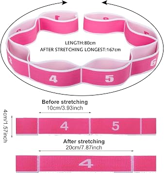 1 pcs Stretching Strap with Loops, Abeillo Elastic Yoga Straps for Stretching Equipment, Stretch Band for Physical Therapy, Yoga, Pilates,Dance, Gymnastics Exercise and Flexibility