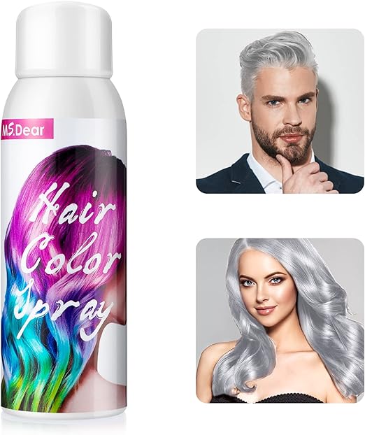 Hair Colour Spray, Grey White Temporary Coloured Hair Spray One Time