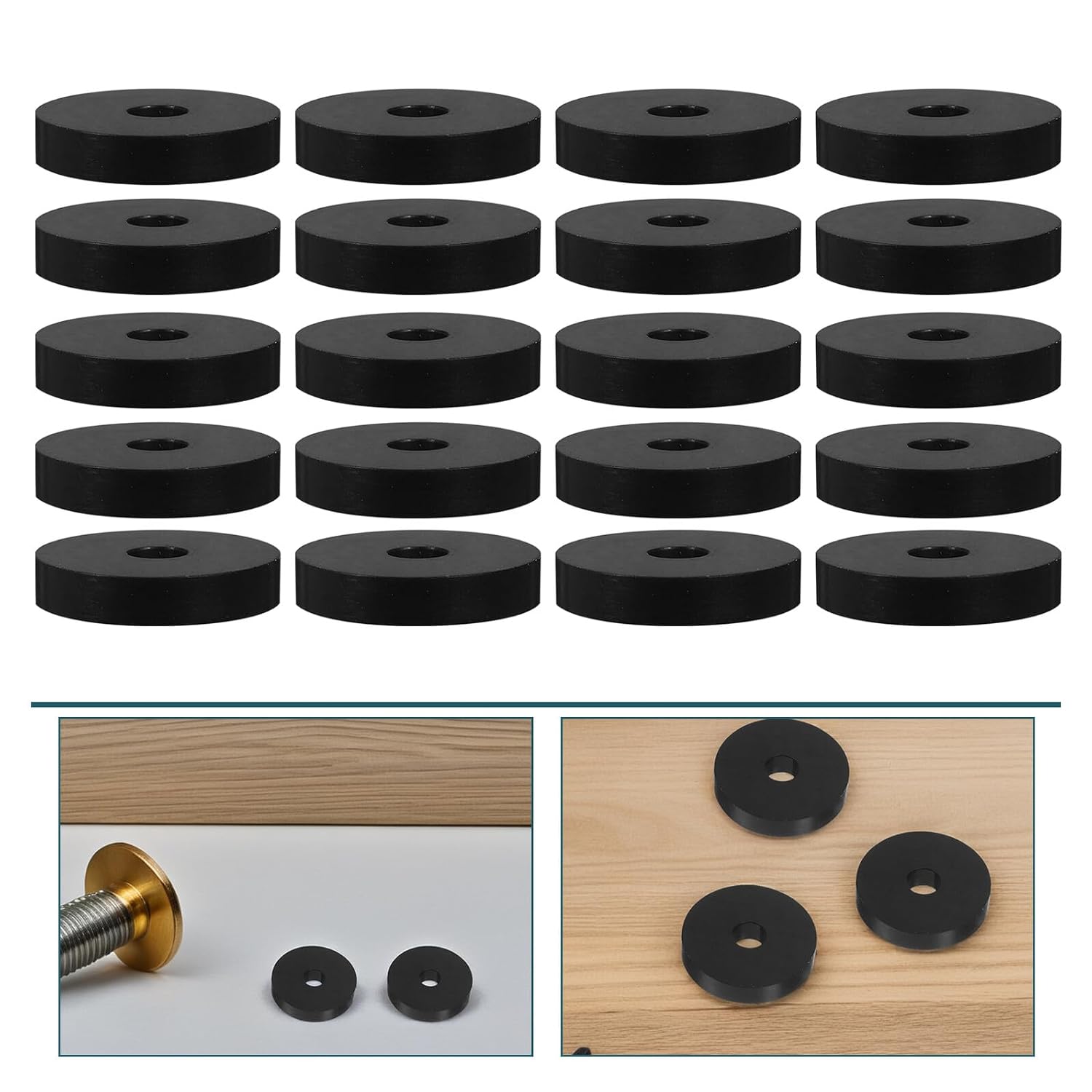 NUOBESTY 48pcs Black Rubber Vibration Damping Pads 25mm Outer Diameter 6mm Inner Diameter 5mm Thickness Anti-Vibration Isolation Washers for Mechanical and Furniture Feet Protection