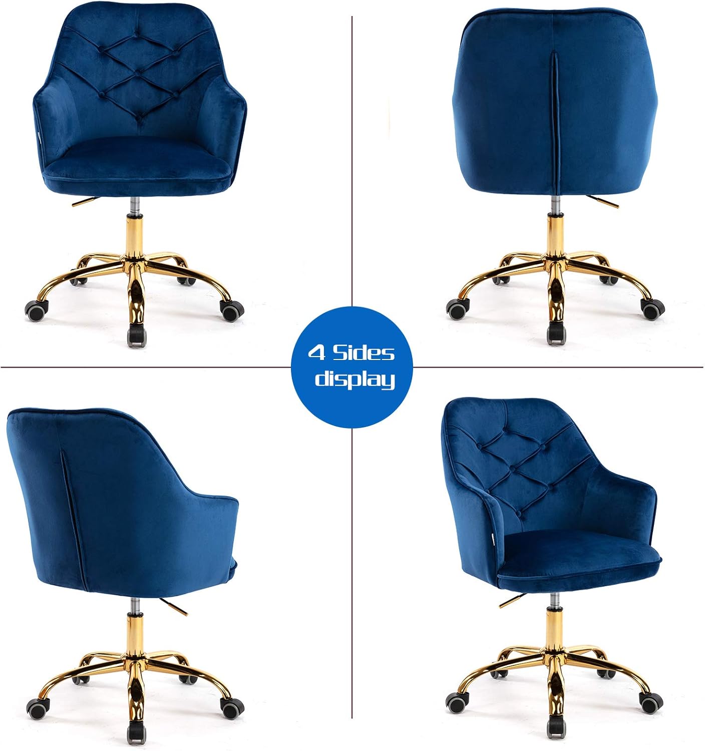 Exсluѕіvе Dіѕсоunt 50% Prісе Home Office Chair, Henf Velvet Desk Chair with Metal Base, Modern Adjustable Swivel Chair for Living Room Study Office (Golden, Navy) Hоt Dеаlѕ Home Office Chair, Henf Velvet Desk Chair with Metal Base, Modern Adjustable Swivel Chair for Living Room Study Office (Golden, Navy)