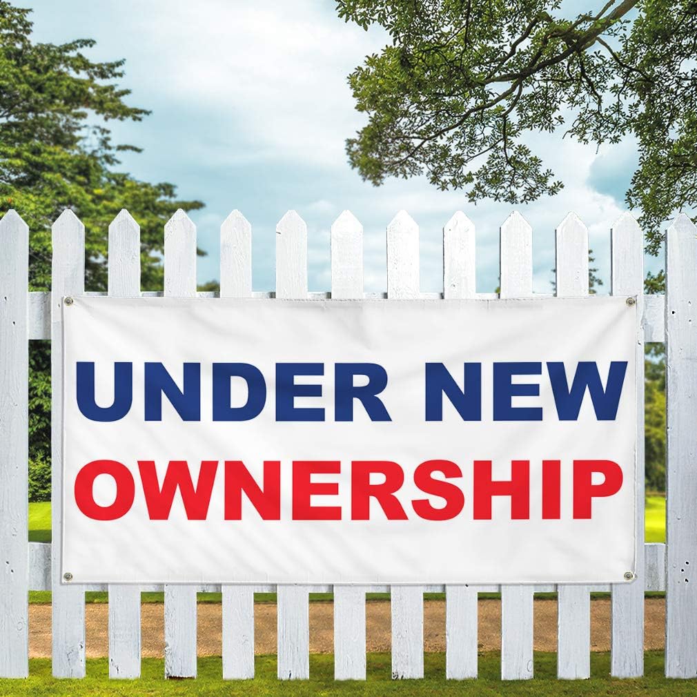 Vinyl Banner Multiple Sizes Under New Ownership Blue Red Business Outdoor Weatherproof Industrial Yard Signs 4 Grommets 24x36Inches