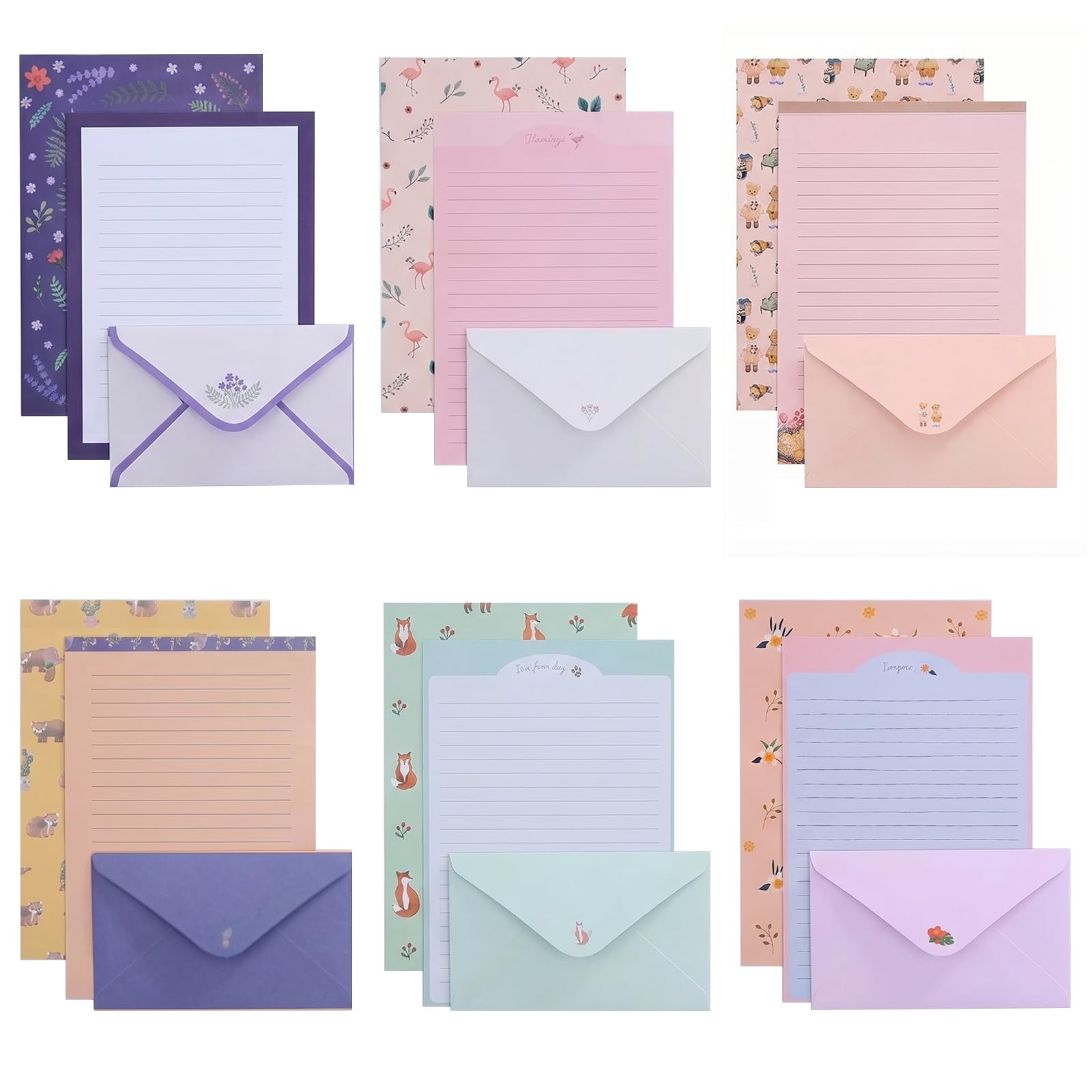 54pcs Letter Writing Set - 36 Writing Paper and 18 Envelopes, Cute Lined Stationery for Kids & Women Girls to Writing Letters Invitations Poem Office School Supplies (Style 2)