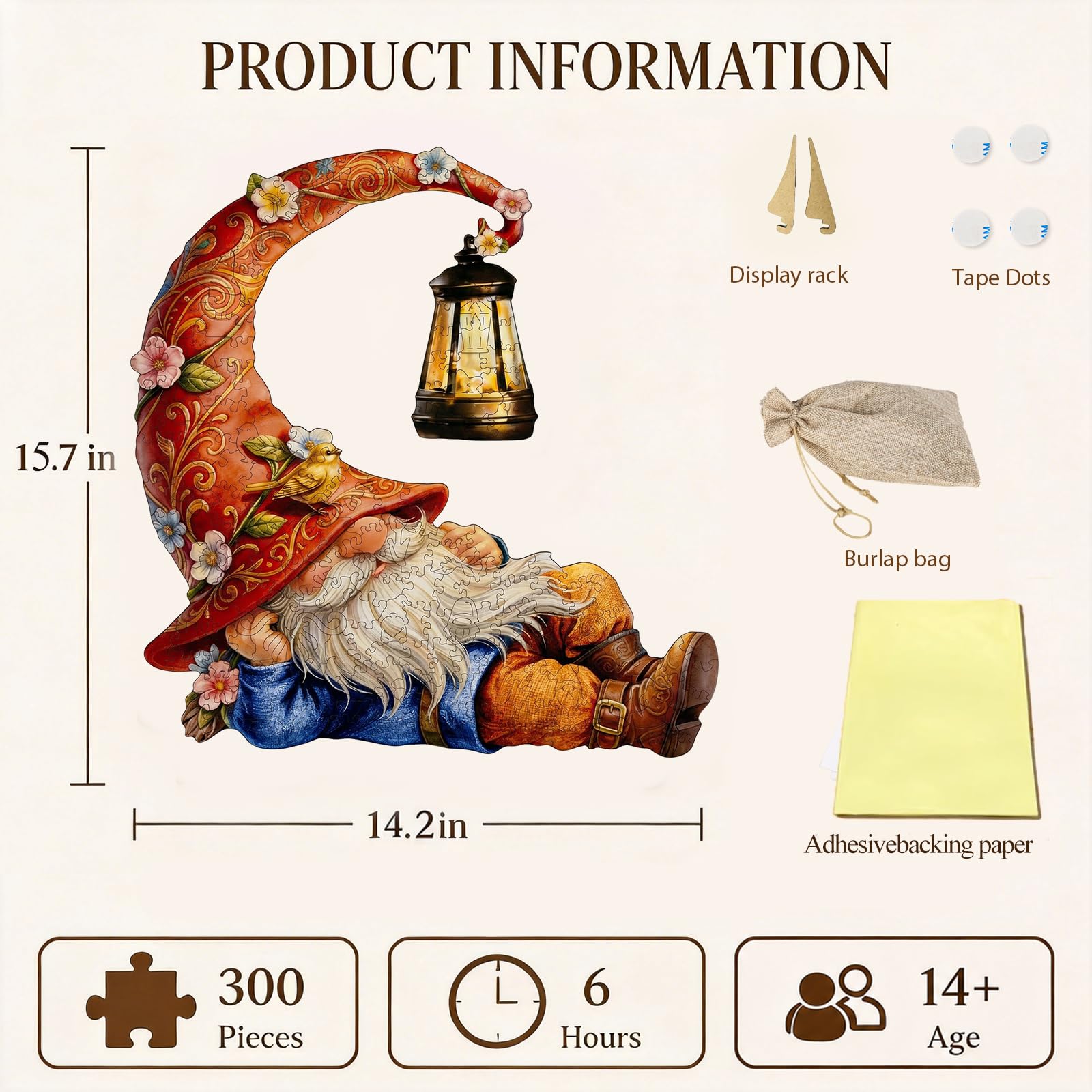 Puzzle en bois pour adultes, 300 pièces, nain paresseux avec pièces de forme unique, puzzle en bois irrégulier, cadeaux pour les amateurs de puzzle, grande taille