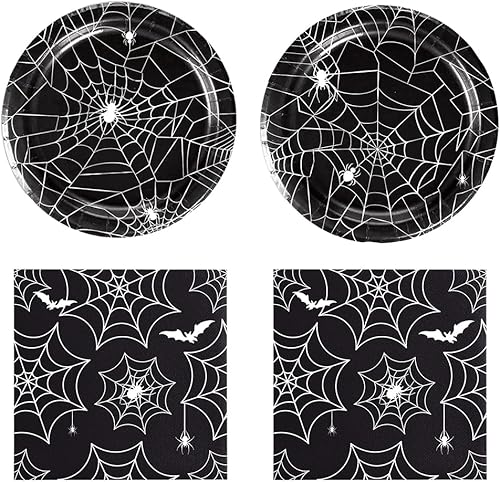 Miniatura 1 de Egami 48 suministros para fiesta de Halloween, incluye 24 platos de postre, 24 servilletas, utilizados para decoración de fiesta de cumpleaños de