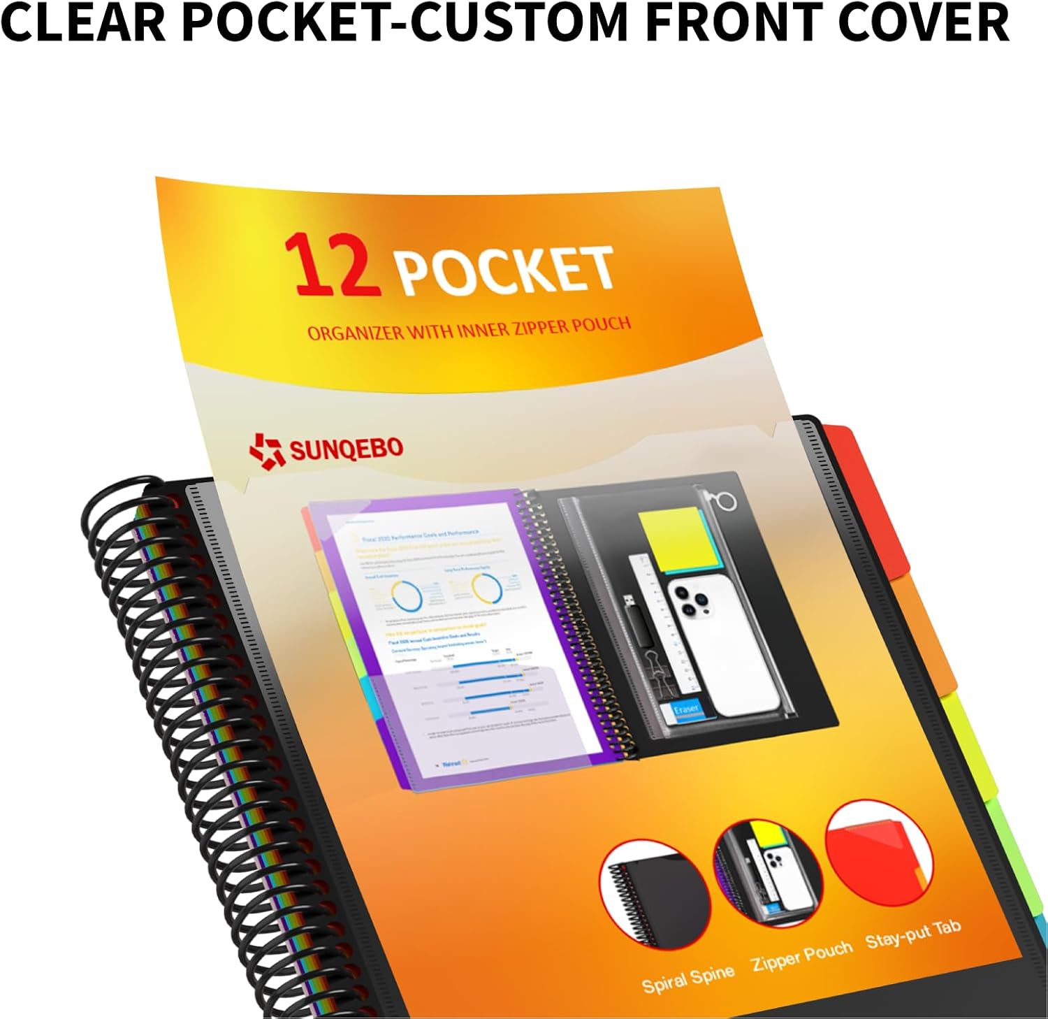 12 Pocket Project Organizer, 6 Colors Folders Binder with Dividers, Black image 4