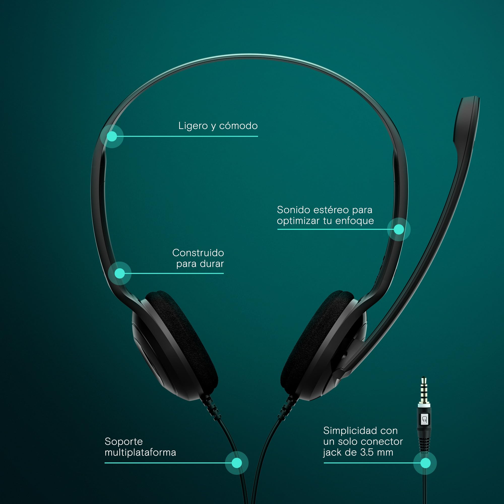EPOS PC5 Chat Auriculares Cableados para PC - Cascos On-Ear Ligeros, Micrófono con Cancelación de Ruido, Jack 3,5mm para Compatibilidad Universal, Sonido Comodidad Prolongada, para Oficina y Llamadas