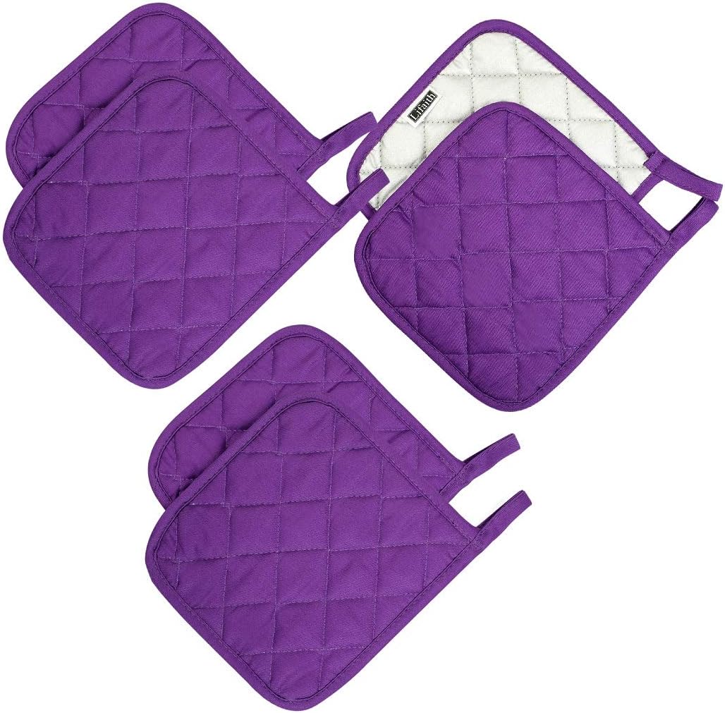 6 Pack Potholders Kitchen Pot Holders Set,Cotton Pot Holders for Kitchen 7 inch hot Pads,Heat Resistant Hot Pads for Cooking and Baking Grape
