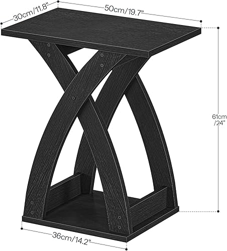Miniatura 3 de HOOBRO Juego de 2 mesas auxiliares estrechas X-Design con estante de almacenamiento, mesitas de noche delgadas para espacios pequeños, sala de