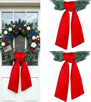 Dream Loom Wreath Sash for Front Door, 2 Pcs Red Wreath Sash Accessories Decor for Xmas Party Yard Doorway Indoor Outdoor Wall