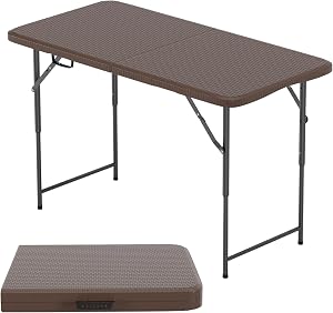BestOffice | 4FT Folding Table | Brown Ratten | Portable Plastic Table