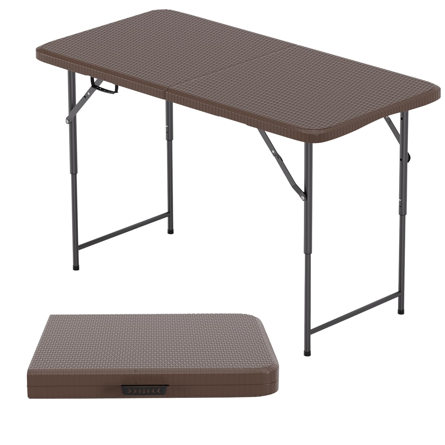 BestOffice 4 FT Picnic Table Folding Table Camping Plastic Table Fold Up Table Lock for Party Event, Black — view 19