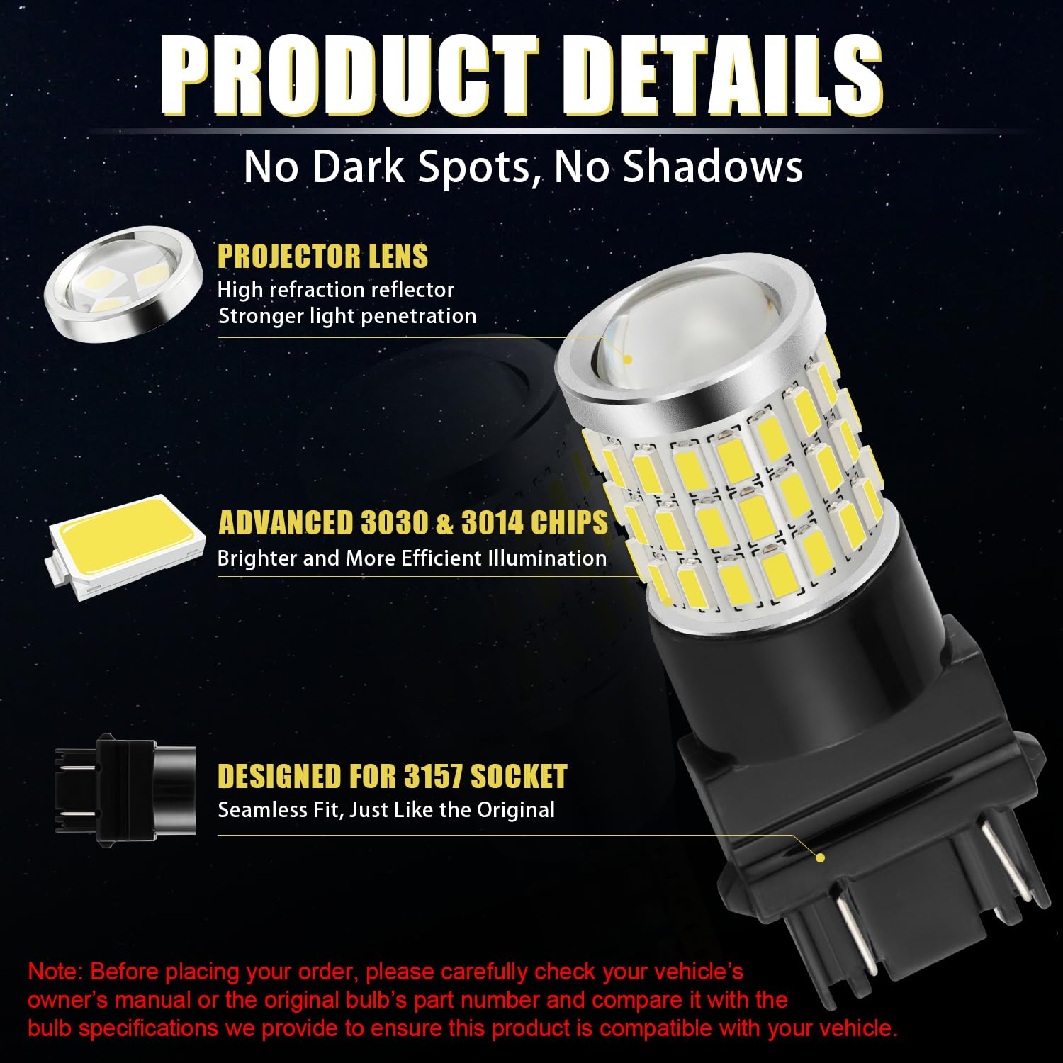 Amazon.com: iBrightstar 3157 LED Bulb White, 4157 3156 LED Reverse