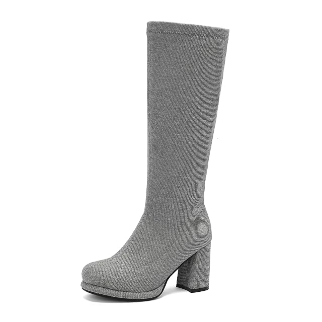 BEAUPAS Womens Knee High Boots Platform Goth Chunky Block Heel Tall Boots High Heel Long Boots Round Toe