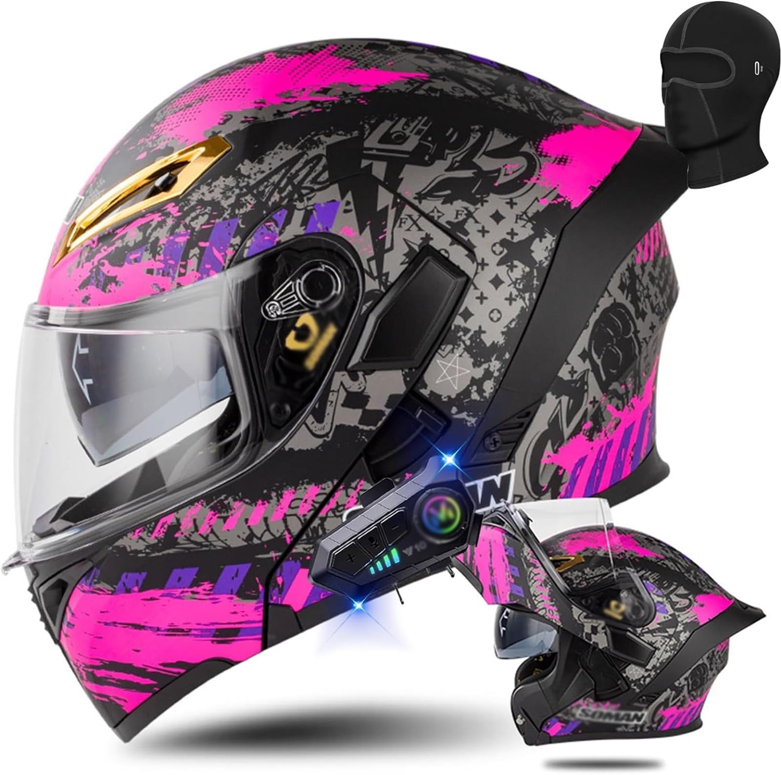 Casco Modulare Moto Con Interfono Bluetooth - Omologato ECE, Doppia Visiera, Per Uomo E Donna
