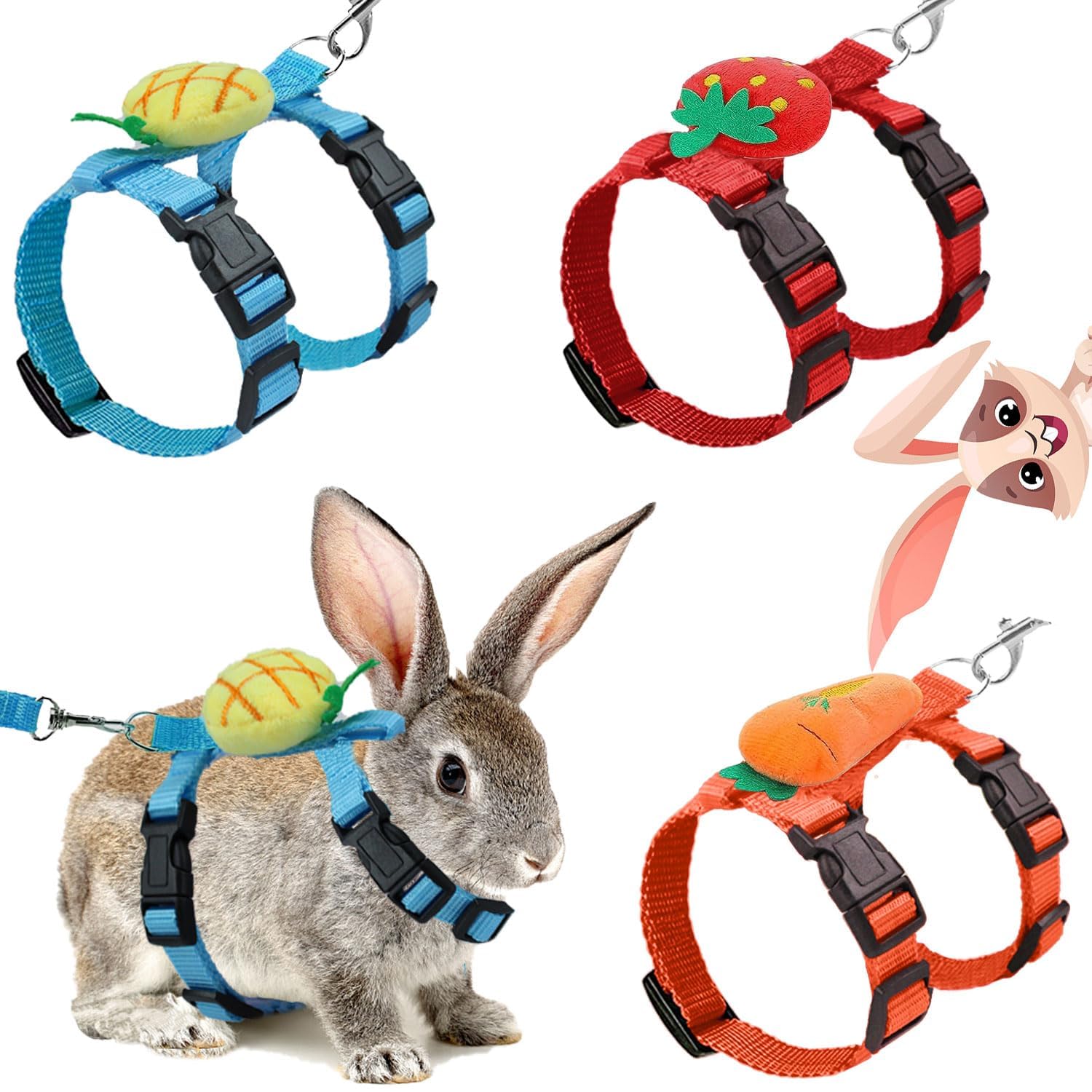 SANZEZ COOLive 3 Pieces Adjustable Rabbit Harness and Leash Bunny Harness Vest Ferret Leash with Decorations for Rabbit Kitten Puppy Pig and Small Pet Animals (Medium)