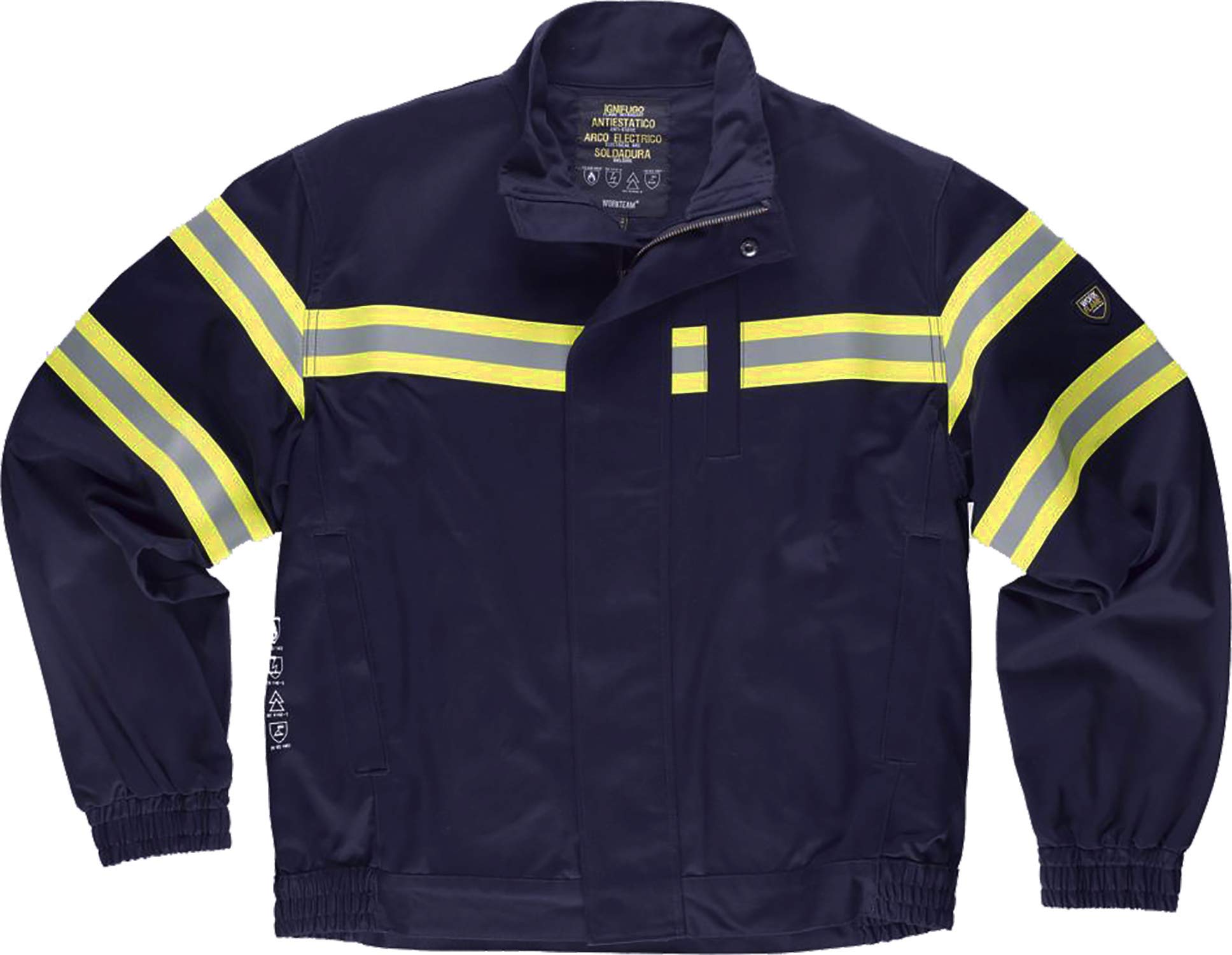 WORKTEAM Cazadora Ignífuga Antiestática Soldadura Arco Eléctrico EPI Cat III Cintas Reflectantes Tejido 310 g/m² Alta Visibilidad