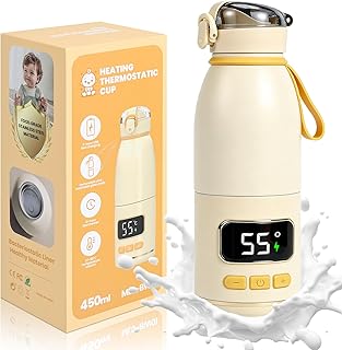 Tragbarer Flaschenwärmer Unterwegs für Baby 450ml, Getrennter Flaschenwärmer für Muttermilch & Wasser, Leicht zu Reinigen, Ideal für Ausflüge, Nacht, Auto & Flugzeug