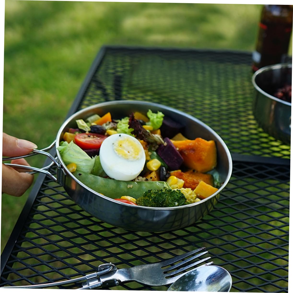 Couverts De Camping Portables en Acier Inoxydable Bol Assiette Tasse Pliables pour La Randonnée
