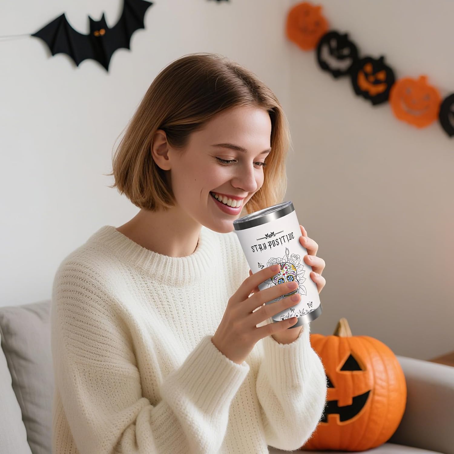 Horror Halloween Tumbler With Lid and Straw, Halloween Coffee Mugs 20oz Gift for Women, Spooky Insulated Stainless Steel Travel Cup Gifts for Women, Men, Horror Movie Lovers - Image 6