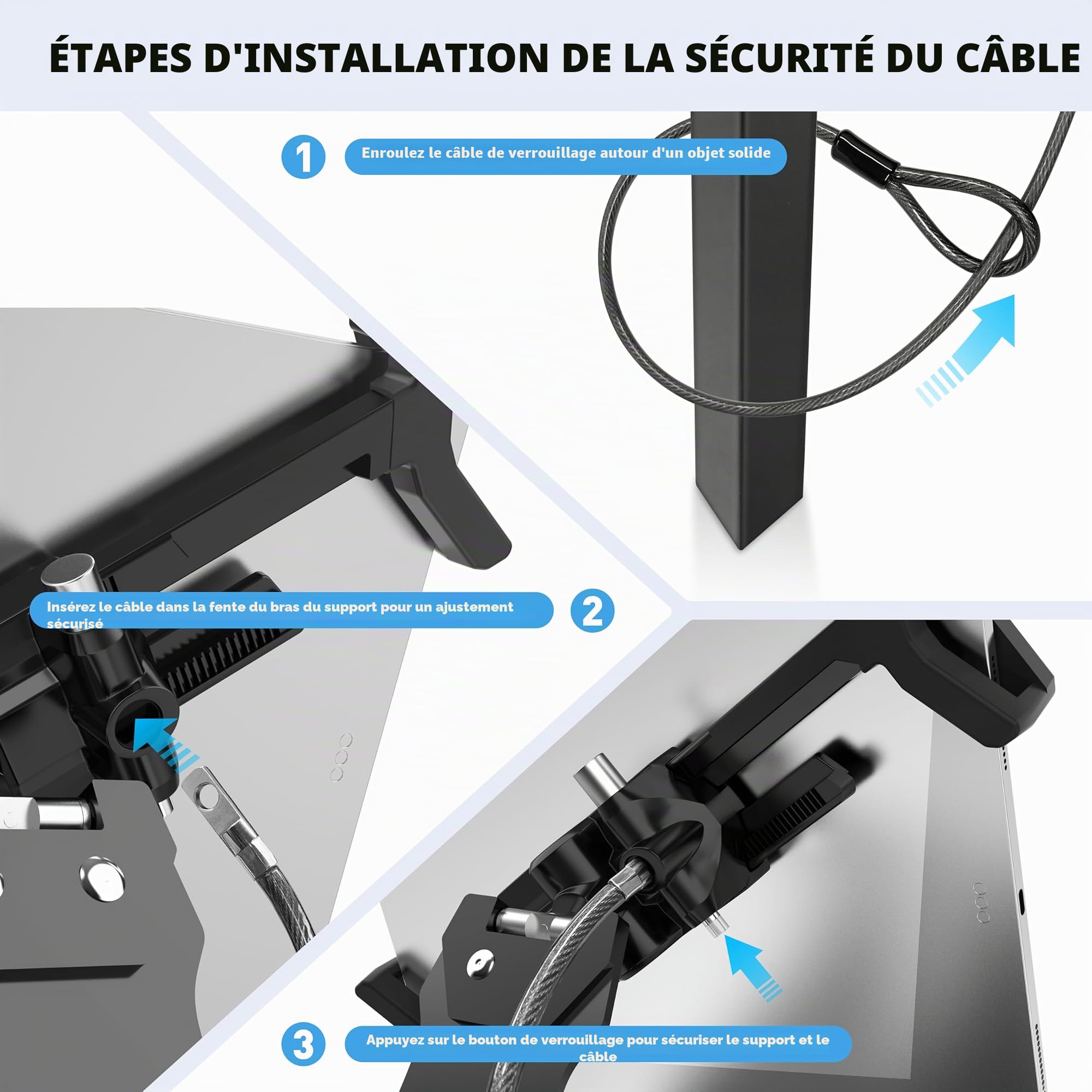 AboveTEK Support iPad Anti-Vol, Support Tablette POS Universel, Monture iPad Diagonale pour 7-13 Pouces, Galaxy avec Cordon de Sécurité, Pivot 360° pour Affaires & Commerce